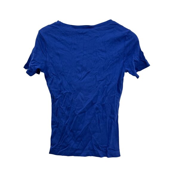 Karen Scott Petites Solid Henley Short Sleeve Shirt Women’s PS Blue 100% Cotton - Picture 2 of 4